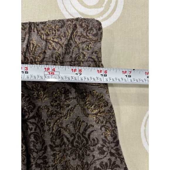 Chico's 3 Sz XL Brown Gold Damask Print Midi Skirt Elastic Waist Fall Boho Artsy - Picture 8 of 9